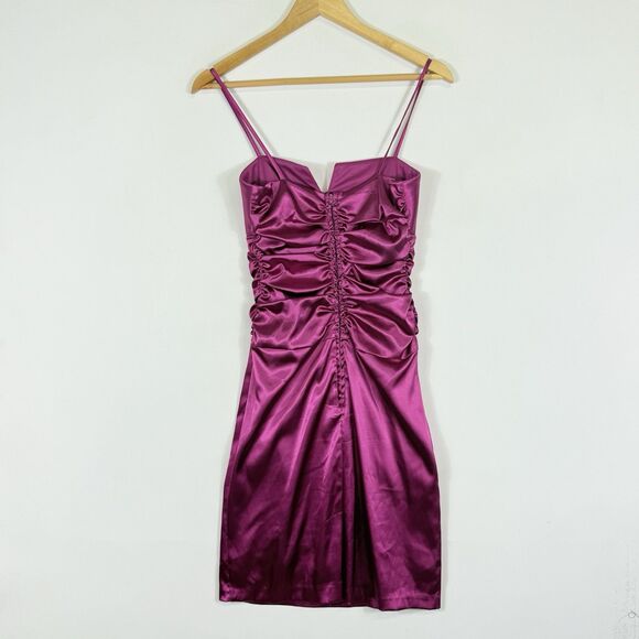 B. Smart Womens 5 6 Y2K Bright‎ Pink Satin Sleeveless Cocktail Ruched Mini Dress - Picture 5 of 7